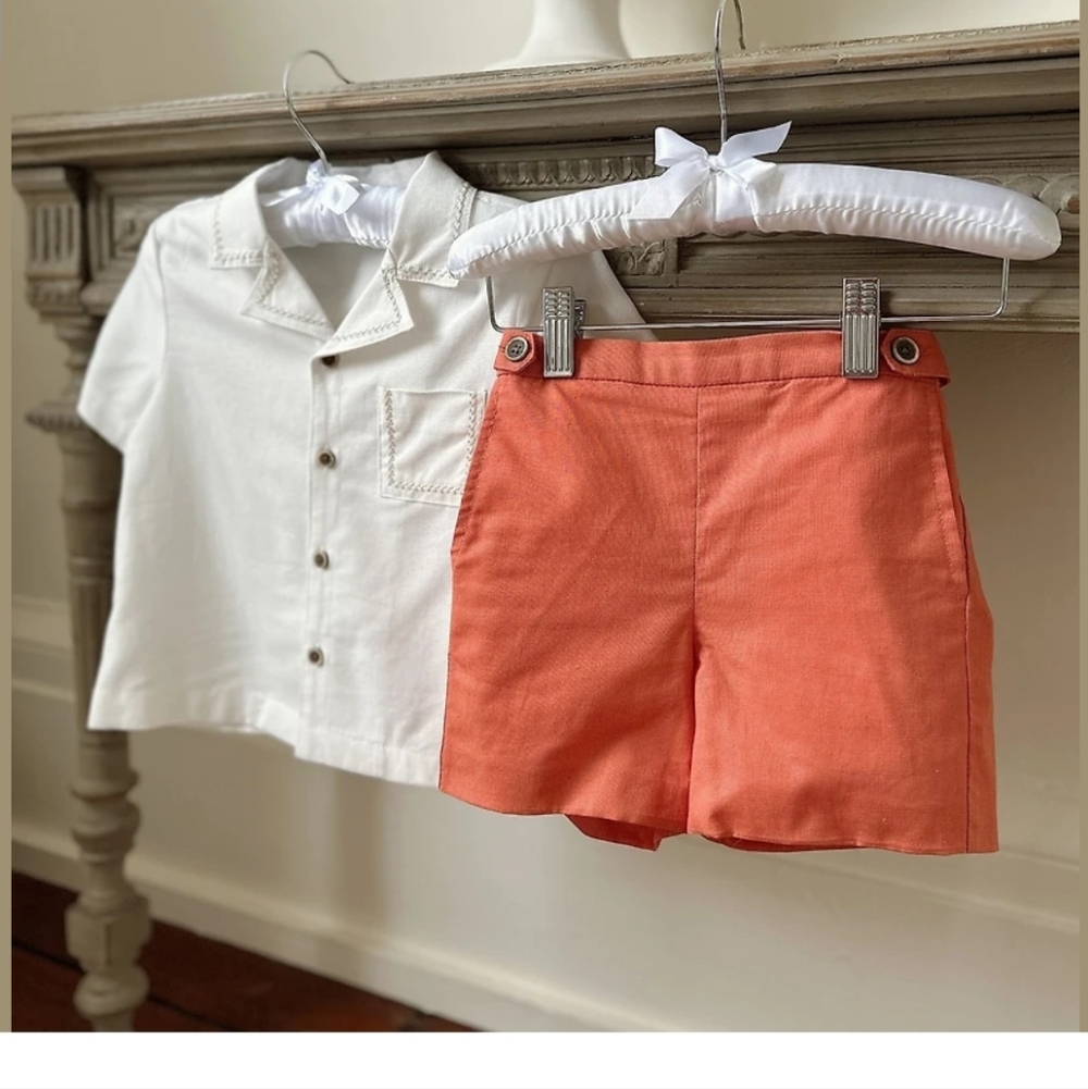 Edgehill Collection Little Boys Arlo Camp Collar Short Sleeve Woven & Shorts Set
